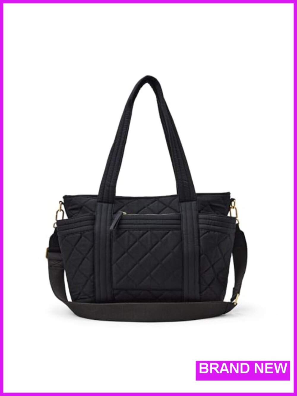 Quilted Cotton Tote Handbag with Padded Handles and Crossbody Strap